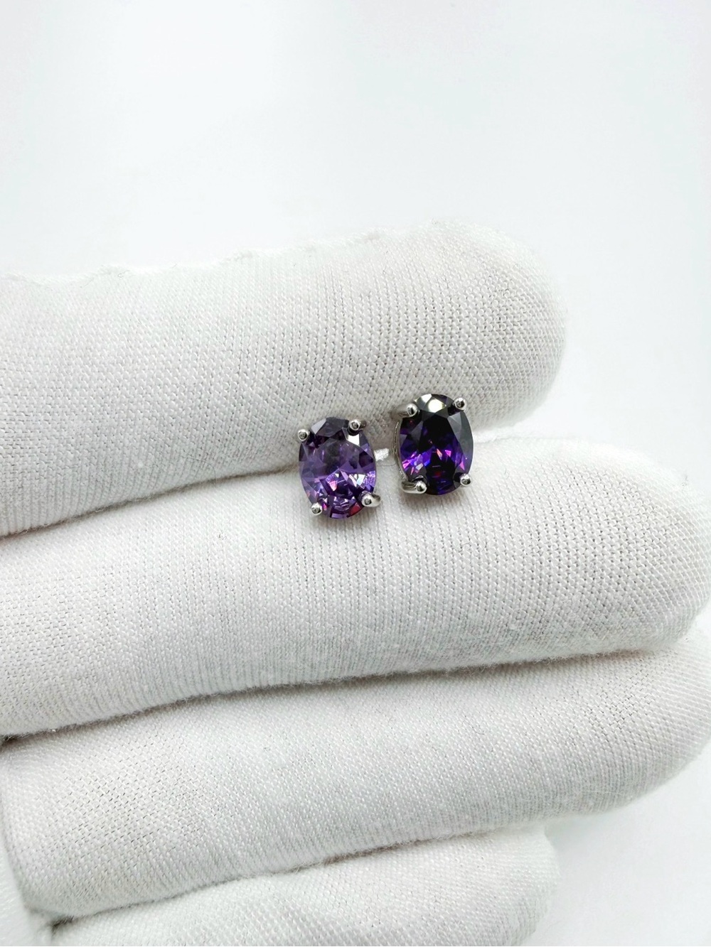 .925 Sterling Silver Oval Simulated Amethyst Post Earrings